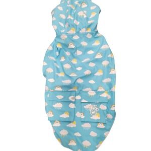Large Dog Raincoat Blue Cloud Sun Rainbow Print Hooded‎ Pet Jacket